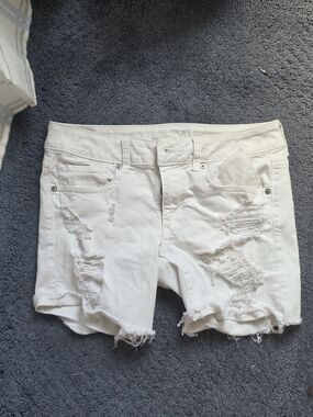 American Eagle Outfitters White Distressed Jean Shorts
